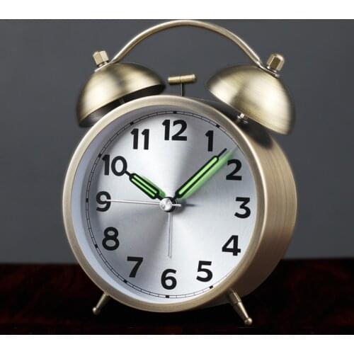 Metal Night Light Retro Small Alarm Clock Student With Mute Bedside Clock Living Room Home Decor Vintage Table Clock Luminous