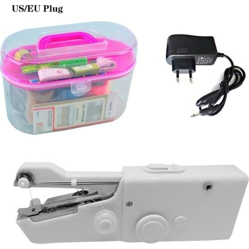 EU/US Plug Mini Sewing Machine Portable Handheld Electric Stitch Household Cordless Repairs Diy Clothes Needlework Sew Machine