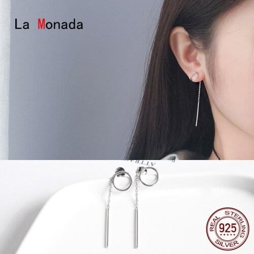 La Monada Minimalist Long Drop Earrings Silver Women 925 Sterling Silver Fine Jewelry For Woman Circle Dangle Drop Earrings
