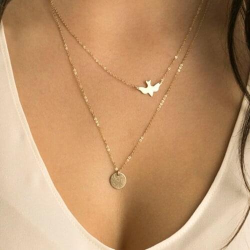 Peace Dove Sequin Multilayer Womens Necklace Photographed In Fashion Street Fine Clavicle Thin Chain Girl Gift Student Simple