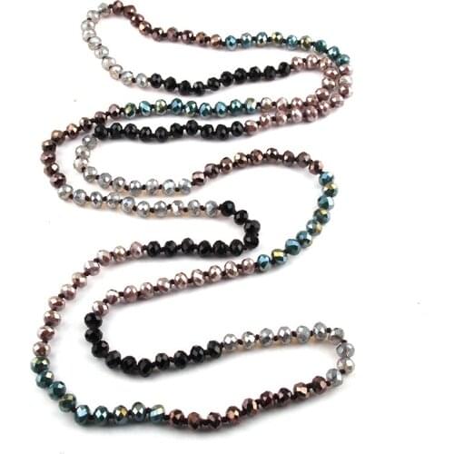 MOODPC Fashion Bohemian Jewelry 150cm Crystal Glass Long knotted Dark Multi Color Crystal Necklace