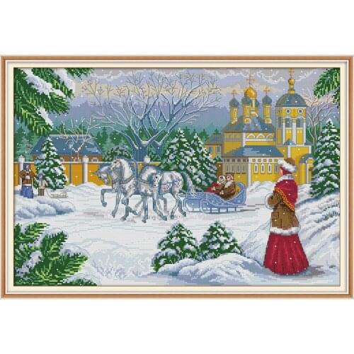 Waiting in the snow cross stitch kit aida 14ct 11ct count print canvas cross stitches needlework embroidery DIY handmade