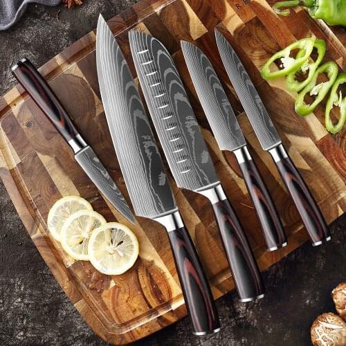 Kitchen Knife Sets Laser Damascus Pattern Chef knife Sharp Santoku Cleaver Slicing Utility Knives Free shipping Big Discount