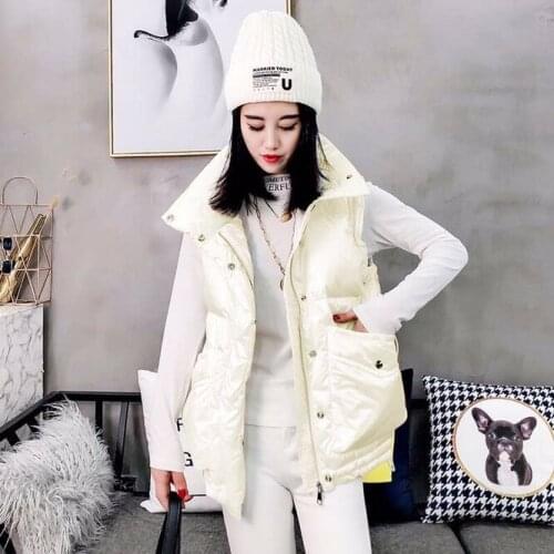 2021 Autumn Winter Down Cotton Womens Vest Korean Version Girls' Outer Coat Students' Fashion Leisure White