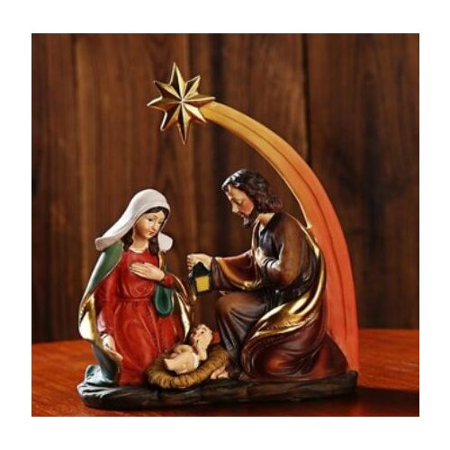THE CATHOLIC HOLY CRAFTS HOLY FAMILY STEREOSCOPIC ORNAMENT CHRISTIAN SMALL RESIN SCULPTURES JESUS FIGURES