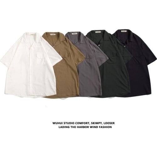 5 Colors Cuban Collar Shirt Short-sleeved Tencel Jacket Casual All-match Men’s Loose Trendy Tops Thin Spring And Summer Shirts