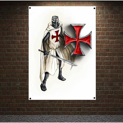 Knights Templar Armor Retro Posters Tapestry Wallpapers Home Decor Vintage Crusader Banners Flags Wall Hanging Ornaments Mural 6