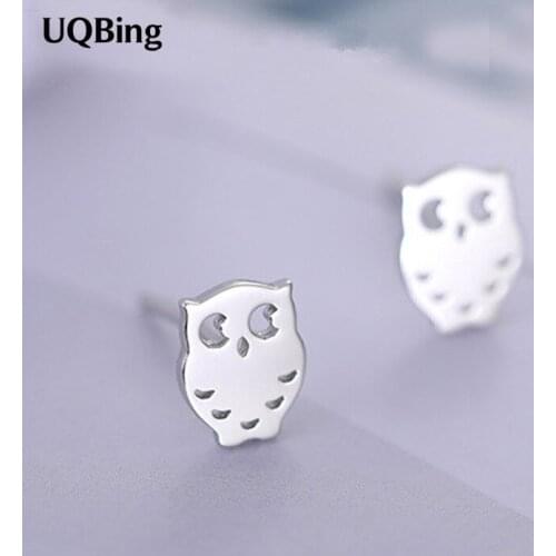 100% 925 Sterling Silver Jewelry Owl Stud Earrings Pure 925 Silver Earrings Brincos Pendientes de plata