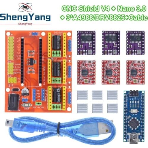 1set ShengYang 3DV4 CNC Shield V4 + Nano 3.0 + 3pcs DRV8825 Reprap Stepper Drivers Set For Arduino
