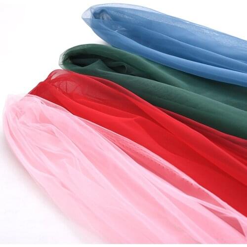Width 55'' Pure Color Soft Transparent Tulle Fabric By The Yard For Wedding Dress Skirt Material