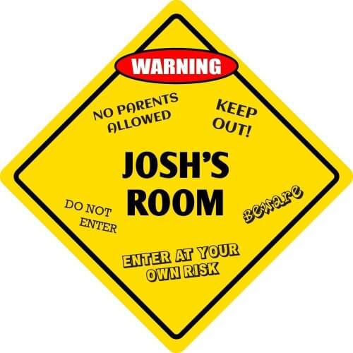StickerPirate Joshs Room Funny Kids Room Door Warning Danger Metal Novelty Sign Aluminum