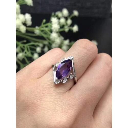 Natural And Real amthyst gemstone 925 silver ring Wedding Engagement Ring Finger Jewelry