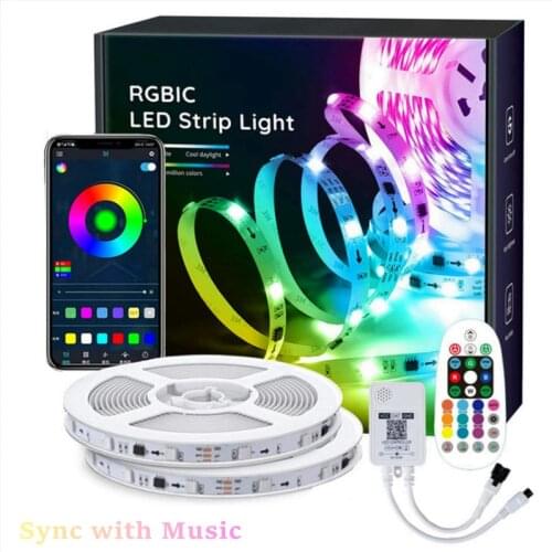 16.4ft Color Changing LED Strip Lights Bluetooth Remote Control Music Sync Ambient Lights for Bedroom Kitchen Party 5m