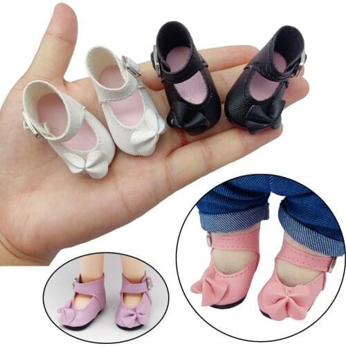 PU Leather Doll Bow-knot Shoes for 1/6 BJD Dolls Mini Toy sandals For Russian Doll 15cm Plush EXO Doll Clothes Accessories