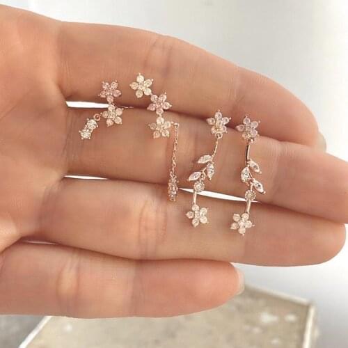 Spring fashion female women jewelry 5A cubic zirconia cz sparking bling flower dangle drop earring