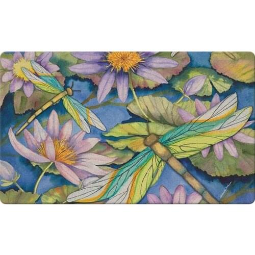 Water Lilies and Dragonflies Floor Mat Home Decoration Entry Non-slip Door Mat Rubber Washable Floor Carpet