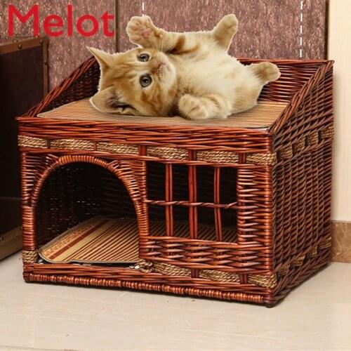 Four seasons universal cat litter strong and durable enclosed rattan summer cooler cat villa cat house cage cat house