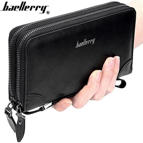Top Quality Leather Men Wallets Double Zipper Wallet Men Baellerry Casual Male Clutch Long Zipper Coin purse carteira feminina