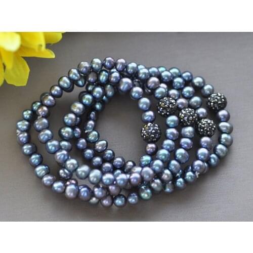 Z10631 Stretch 8" 8mm Black White Pink Round Freshwater Pearl CZ Bracelet