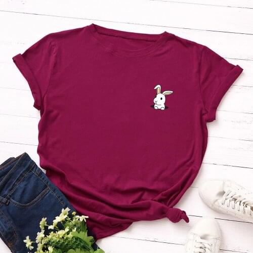 Funny Rabbit Print Harajuku T-shirt S-5XL Womens T-shirt Large Size 100% Cotton T-shirts Fashion Cartoon Tops Casual Basic Tees