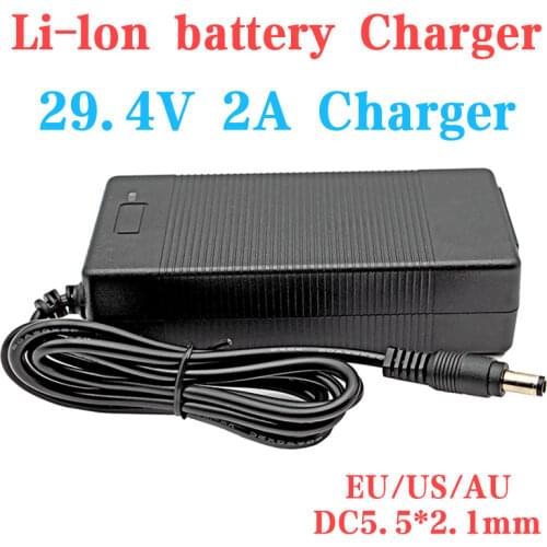 29.4V 2A lithium Battery Charger For 24V 25.2V 25.9V 18650 Electric Scooter ebike 7S li-ion battery Charger DC5.5*2.1MM EU/US/AU