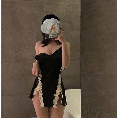 New Flower Beauty Nuisette Sexy Nightwear Night Dress Black Silk Nightgowns Nighties for Women Sleepwear Vestido Interior Mujer