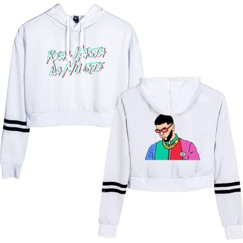 Anuel AA Fashion Crop Hoodies Sweatshirts Casual Womens Long Sleeve Cut-out Sweatshirt Pullover Cute Printing Blouse Para Mujer