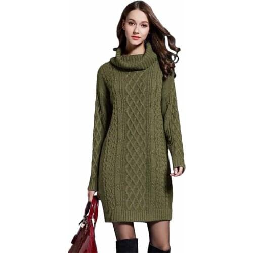 Fashion Large size knit dress women 2019 Spring autumn High collar Thicken Sweater pullover female Long sleeve long Sweater G130