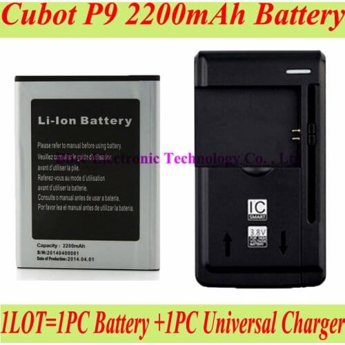 1LOT=1PC Universal Dock Charger +1PC 2200mAh Cubot P9 Battery Batterie Bateria AKKU Accumulator PIL Cell Phone