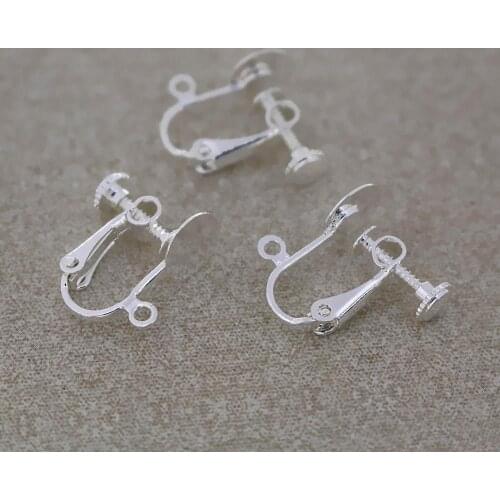 100pcs Screw Back Clip On with Loop No pierced Clip Hanging Earrings Settings 8mm Flat Circle Glue Pad Cabochons Bases Earrings