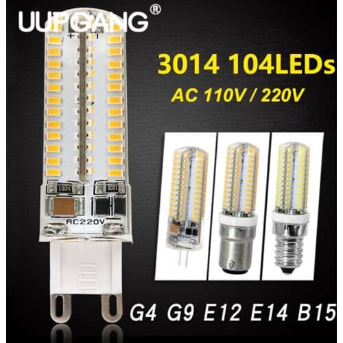 104LEDs G4 G9 E12 E14 B15 SMD 3014 AC 110V 220V Replace Halogen Lamp Light 360 Beam Angle LED Bulb Light Spotlight Chandelier