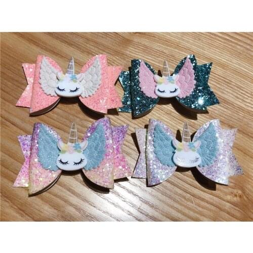 Boutique ins 12pcs Fashion Glitter Fairy Unicorn Bowknot Hairpins Solid Angel Wing Bowtie Hair Clips Princess Hair Accessories