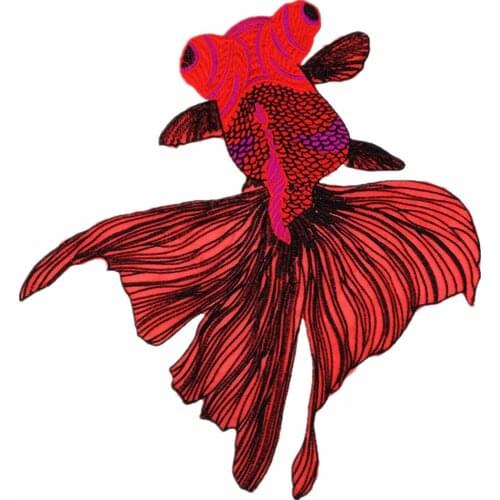 2 Pieces / Bag Red Goldfish Embroidery Patch Applique Dress Costume Decoration Accessories High Quality
