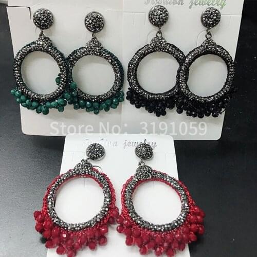 2018 Popular Polychromatic exaggerated hollow large circle crystal earrings