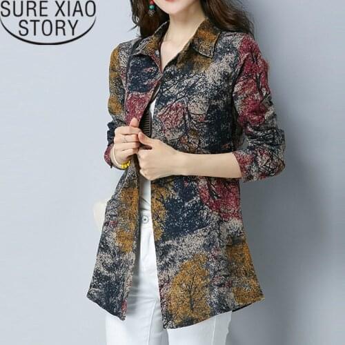 Fashion Blusas Mujer De Moda 2021 Print Women Blouse Causal Cotton Female Clothing Long Sleeve Women Tops Shirts 2213 50