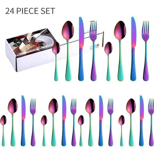24 PCs Set Rose Gold Cutlery Set Kitchen Tableware Set Cutlery Stainless Steel Knife Fork Spoon Kitchen supplies