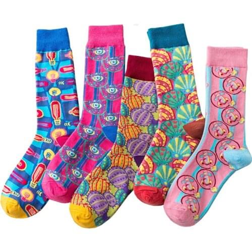 5pairs/set New Happy Socks Men and Women Oil Painting Socks colorful Harajuku Skateboard Female cotton Socks Woman Gift