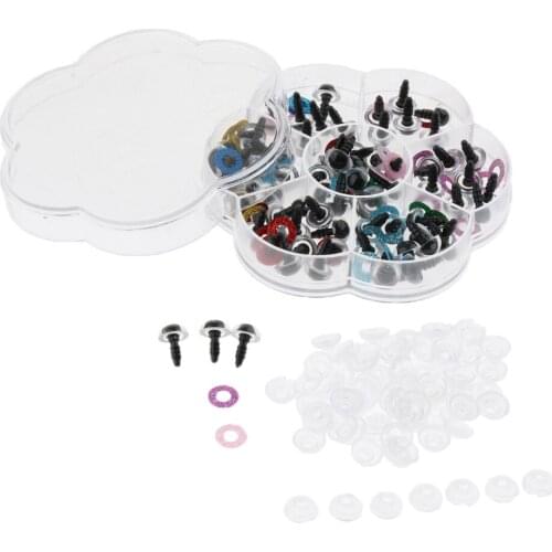70pcs 10mm 7 Colors Clear Plastic Safety Eyes + Glitter Nonwovens + Backs For