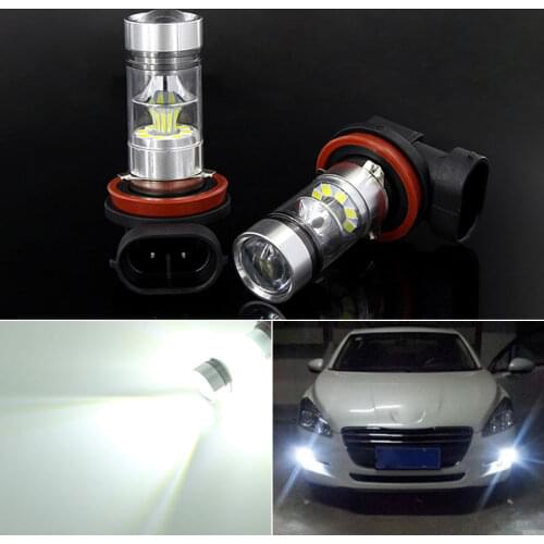 2Pcs Canbus H8 H11 Car Led Fog Lights Bulb No Error for Peugeot 308 207 307 807 For Citroen C3 Picasso C-Crosser C4 Dispatch C8