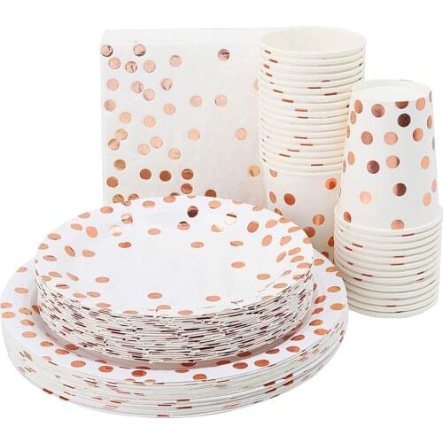 Rose Gold Paper Party Supplies birthday party decorations kids Disposable Paper Plates Set For Baby Shower Party paper napkins