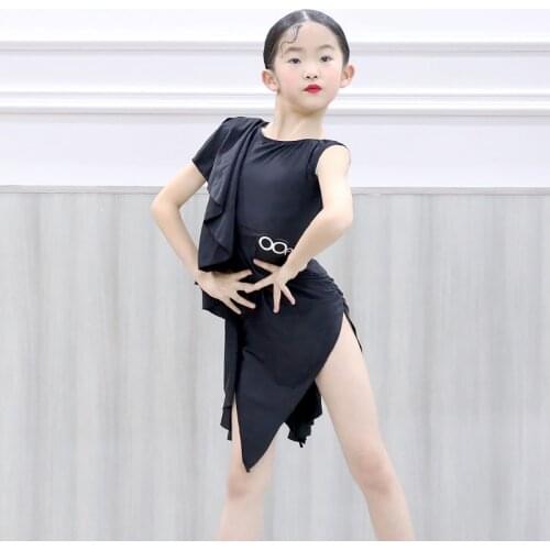 Black Dress Girls Latin Dance Dress Tap Dance Outfit Perofrrmance Costume Designer Clothes Summer Ballroom Practice Wear DL7680