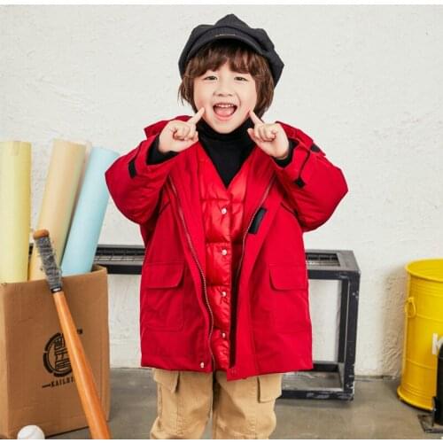 2pcs/PCS Childrens Down Jacket with Detachable Liner Vest Boys and Girls Winter Hooded Waterproof Coat Black Red 2-12Yrs