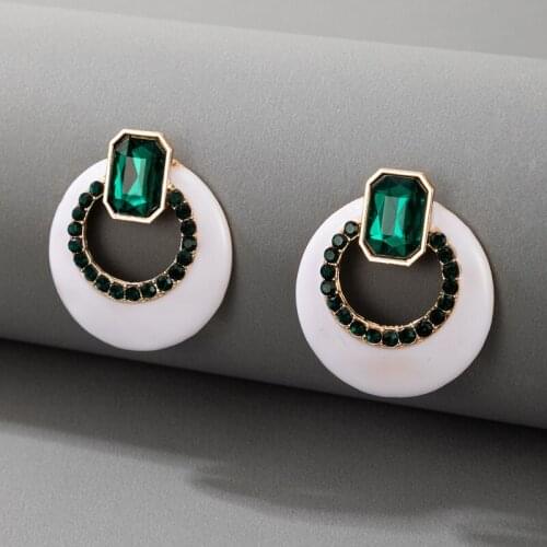 Docona Luxury Green Gem Drop Dangel Earring for Women Circle Acrylic Hollow Geometry Earrings Fashion Jewelry Gift серьги 19589