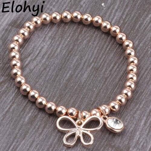 ELOHYI Hot Sale Women Men Bijoux Femme DIY Alloy Butterfly Cooper 6mm Beads Elastic Handmade Bracelet Jewelry Wholesale Gift