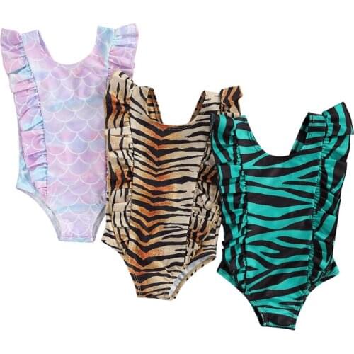 FOCUSNORM 0-5Y Summer Kids Girls Bikini Leopard Print Ruffles Sleeveless Swimwear 3 Style