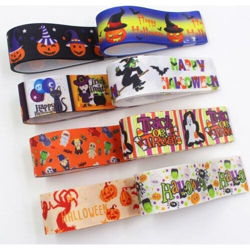 I-191004-2292,1‘’ 25mm,10 yards cartoon Halloween Thermal transfer Printed grosgrain Ribbons,bow cap accessories and decorations