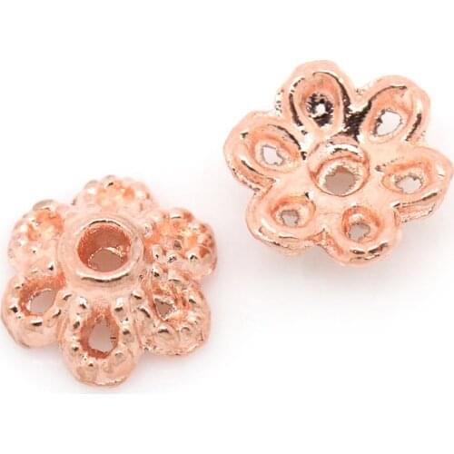 8SEASONS Bead Caps Flower rose gold-color (Fits 8-12mm Beads) 6mm x 2.5mm( 2/8"x 1/8"),Hole:Approx 1mm,500PCs (B29893)