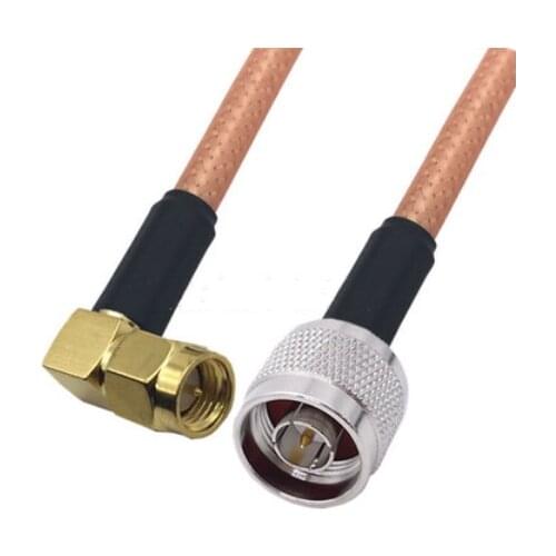 Brown RG142 Cable N Male to SMA Male Right Angle Connector RF Coaxial Jumper Pigtail Cable