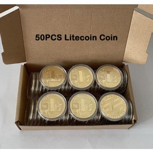 50pcs 40*1.5mm Creative Souvenir Gold Plated Litecoin Collectible Gift Art Collection Physical Gold Commemorative Replica Coin