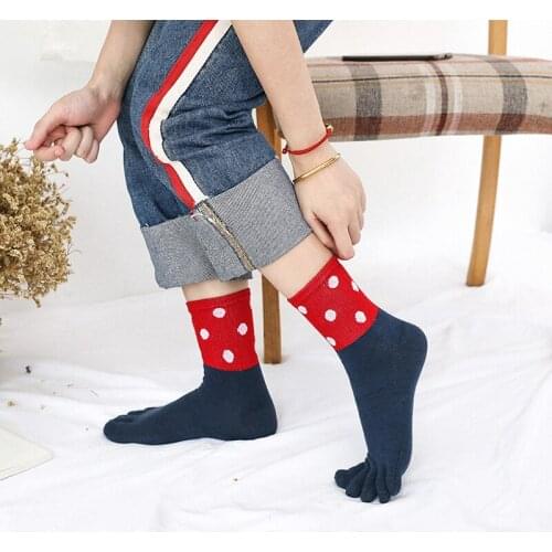 Tide Women Fashion Five-finger Socks Dot Coloring Pure Cotton Toe Socks Leisure Thick Soft Winter Toe Cover Socks WSC003